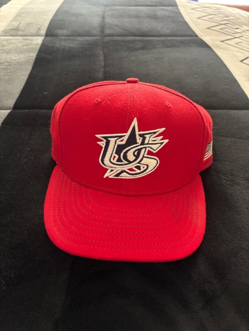 USA baseball new era Red Baseball Hat with White and Navy Logo